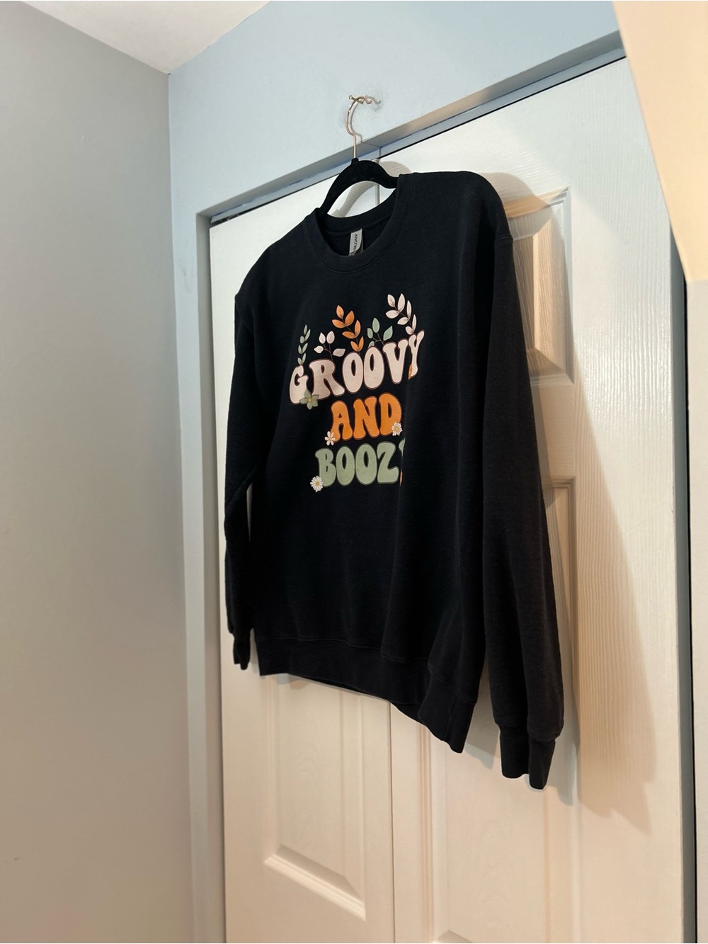 Groovy and Boozy Graphic Sweatshirt Retro Floral Pullover Size M